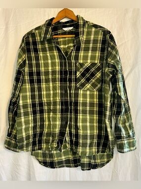 Time and Tru Women’s Button Down Long Sleeve Plaid Shirt size XL (16-18) Green